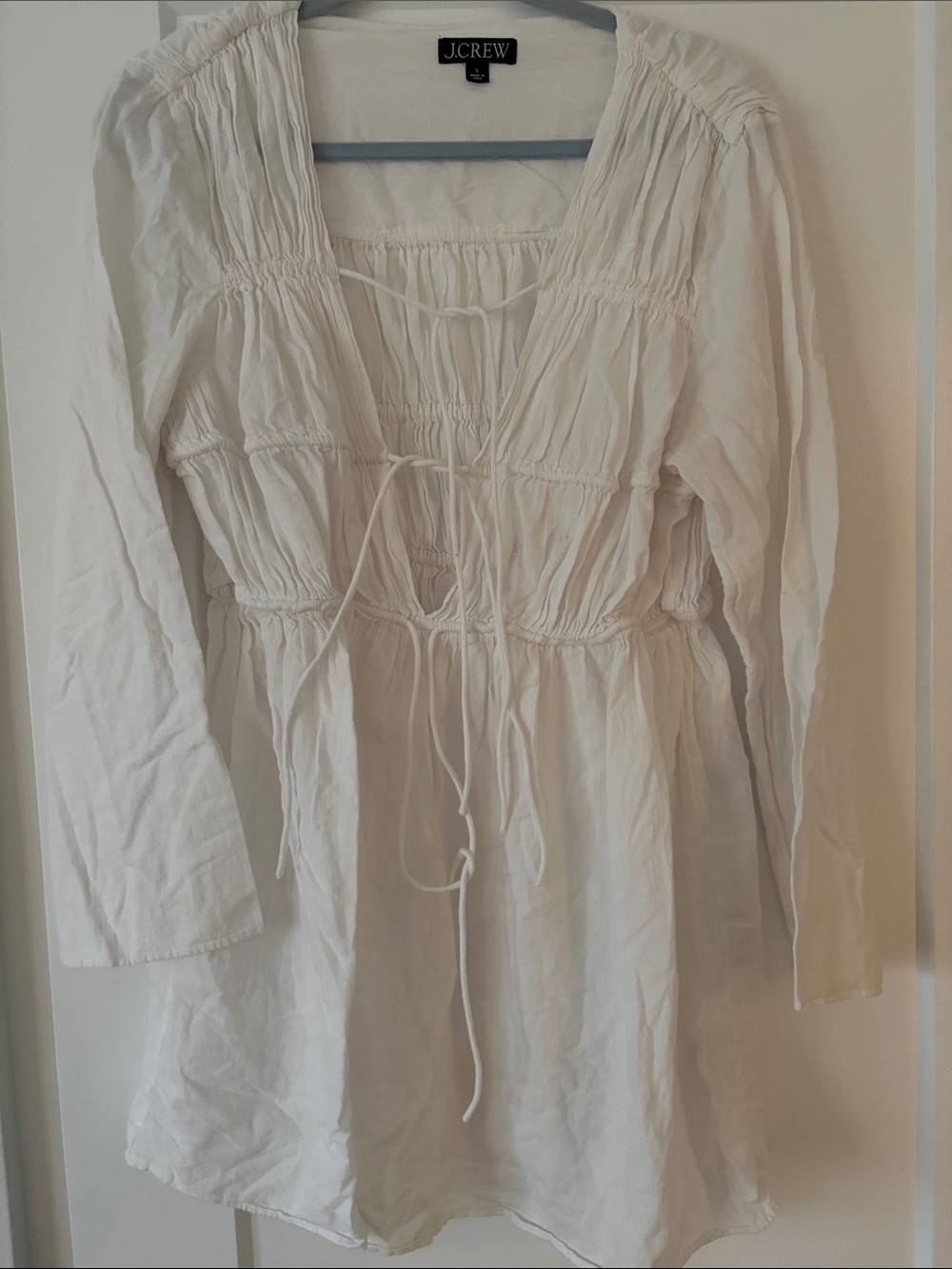 J. Crew Ivory Smocked Beach Cover Up